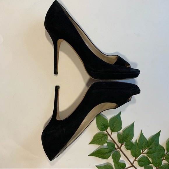 Jimmy Choo Black Suede Peep Toe Pumps 6 - Picture 8 of 8
